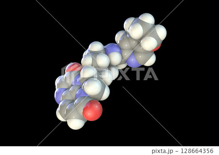 Gepotidacin molecule, 3D illustration. New-generation antibiotic targeting bacterial DNA replication. Effective against resistant pathogens like Neisseria gonorrhoeae and E. coli. Gepotidacin molecule, 3D illustration. New-generation antibiotic targeting bacterial DNA replication. Effective against resistant pathogens like Neisseria gonorrhoeae and E. coli. 128664356