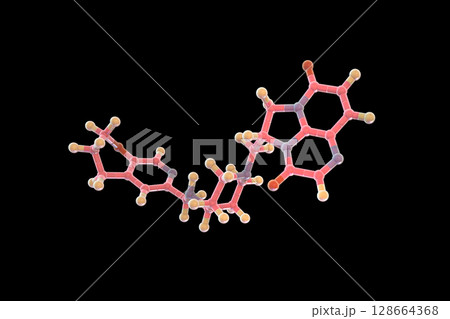 Gepotidacin molecule, 3D illustration. New-generation antibiotic targeting bacterial DNA replication. Effective against resistant pathogens like Neisseria gonorrhoeae and E. coli. Gepotidacin molecule, 3D illustration. New-generation antibiotic targeting bacterial DNA replication. Effective against resistant pathogens like Neisseria gonorrhoeae and E. coli. 128664368