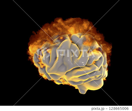 Brain in fire, conceptual image for psychological burnout 128665006