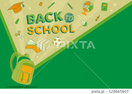 Back to school background theme stationery supplies elements green vector illustration sale banner template 128665607