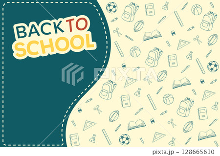Back to school background theme stationery supplies elements green yellow vector illustration sale banner template 128665610