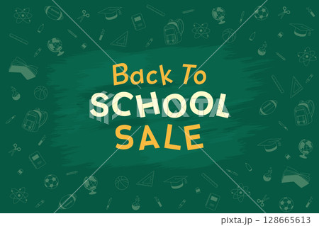 Back to school background theme stationery supplies elements green vector illustration sale banner template 128665613