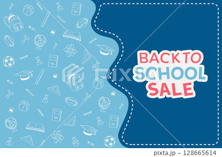 Back to school background theme stationery supplies elements blue vector illustration sale banner template Back to school background theme stationery supplies elements blue vector illustration sale banner template 128665614