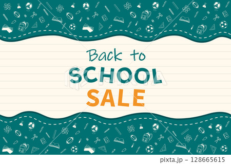 Back to school background theme stationery supplies elements green vector illustration sale banner template 128665615