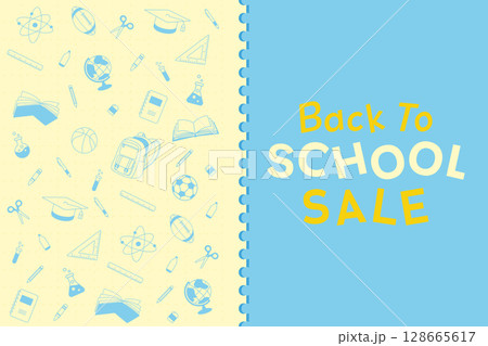 Back to school blue background colorful stationery supplies elements vector illustration banner template design 128665617