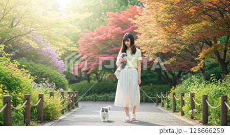 ネコと女性 128666259