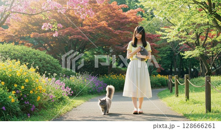 ネコと女性 128666261