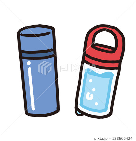 水筒とマイボトルの手描きイラスト 128666424