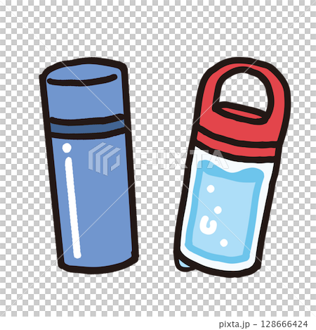 水筒とマイボトルの手描きイラスト 128666424