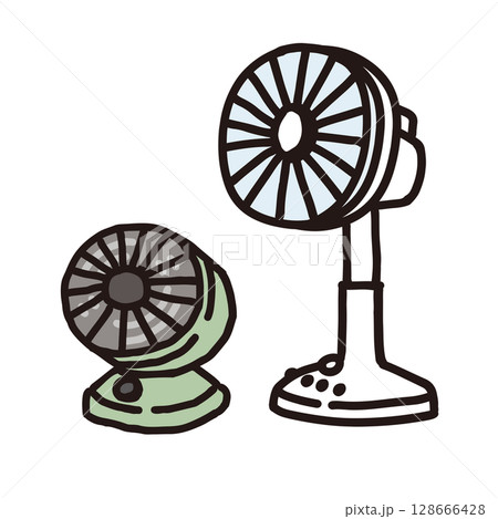 扇風機とサーキュレーターの手描きイラスト 扇風機とサーキュレーターの手描きイラスト 128666428