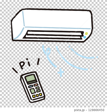 Air conditioner and remote control hand drawn illustration Air conditioner and remote control hand drawn illustration 128666450
