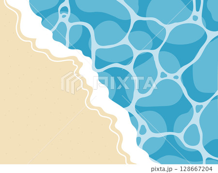 ポップな砂浜と波の海岸線のイラスト 128667204