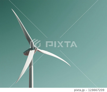 White wind turbine against a soft gradient background highlighting renewable energy technology 128667209