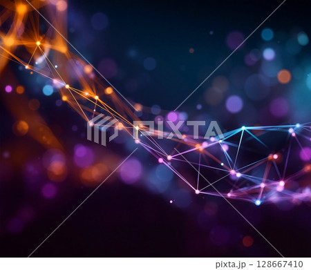 Futuristic glowing network connections depicting digital interaction in vibrant colors Futuristic glowing network connections depicting digital interaction in vibrant colors 128667410