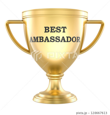 Best Ambassador, gold trophy cup. 3D rendering 128667613