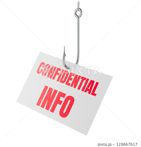 Confidential Info on fish hook. 3D rendering 128667617