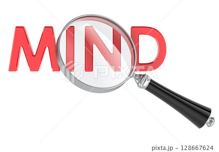 Mind concept with magnifying glass. 3D rendering Mind concept with magnifying glass. 3D rendering 128667624