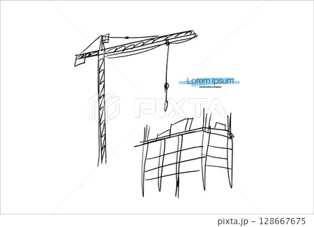 Building crane sketch Building crane sketch 128667675