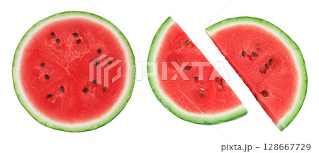 Sliced of watermelon isolated on white background. Top view. Flat lay 128667729
