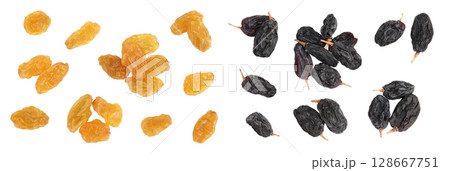 Yellow raisin isolated on white background . Top view. Flat lay 128667751