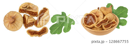dried fig isolated on white background with full depth of field. Top view. Flat lay 128667755