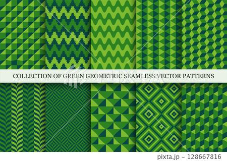 Collection of bright seamless colorful geometric patterns. Abstract unusual modern backgrounds in different styles. Green mosaic tile endless textures. Eco unusual prints Collection of bright seamless colorful geometric patterns. Abstract unusual modern backgrounds in different styles. Green mosaic tile endless textures. Eco unusual prints 128667816