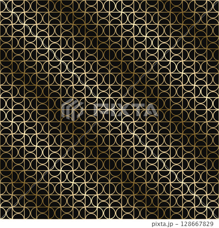 Vector golden seamless ornamental luxury geometric pattern - outline art deco rich design. Repeatable elegant royal background. Symmetry endless print 128667829