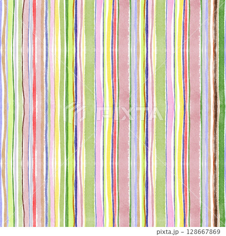 Seamless striped colorful watercolor pattern with abstract lines. Ideal for textile, wallpaper, wrapping, and surface design. Hand drawn texture for prints, backgrounds, and decor elements. Seamless striped colorful watercolor pattern with abstract lines. Ideal for textile, wallpaper, wrapping, and surface design. Hand drawn texture for prints, backgrounds, and decor elements. 128667869