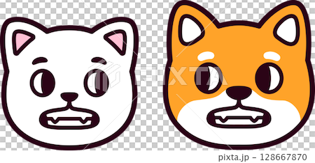 Cute cartoon grimacing cat and dog face drawing Cute cartoon grimacing cat and dog face drawing 128667870