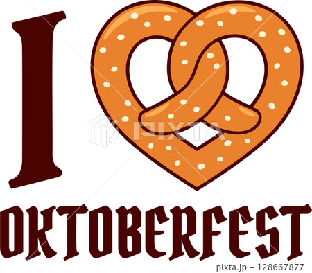 I Love Oktoberfest lettering with heart shaped pretzel 128667877