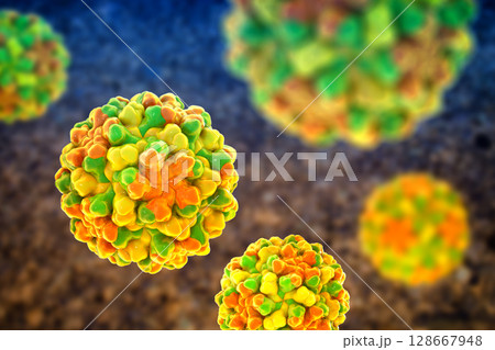 Tomato bushy stunt viruses, 3D illustration. 128667948