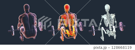 A man lifting a barbell, 3d illustration 128668119