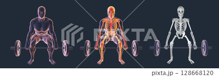 A man lifting a barbell, 3d illustration A man lifting a barbell, 3d illustration 128668120
