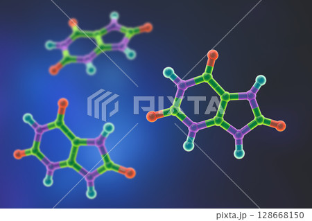 Uric acid molecule, illustration 128668150