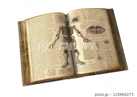 Open antique book with medical drawing, illustration Open antique book with medical drawing, illustration 128668273