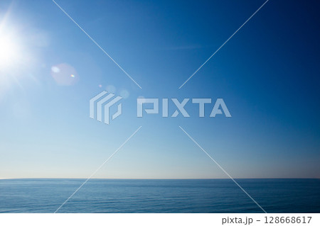 beautiful seascape with dramatic clouds in the sky 128668617