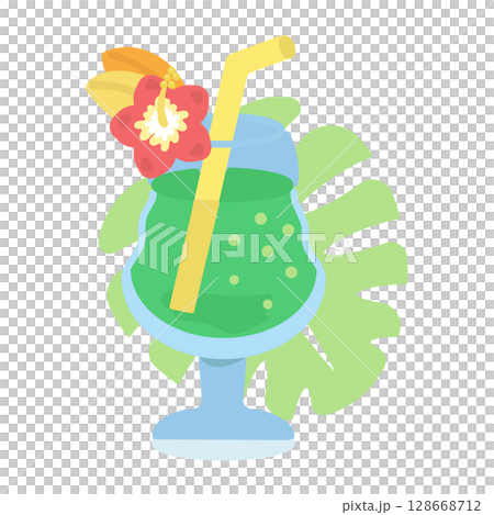 トロピカルジュースとモンステラ　イラスト 128668712