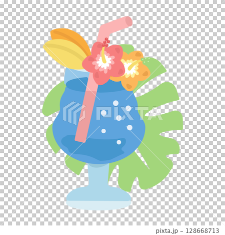 トロピカルジュースとモンステラ　イラスト 128668713