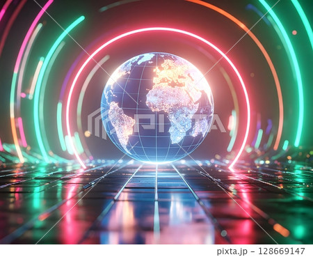 Futuristic Neon Letters Close-Up. Abstract Artificial Intelligence Concept Illustration 128669147