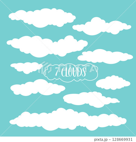 Soft Fluffy Clouds Vector Set Long Cartoon Cloud Shapes Soft Fluffy Clouds Vector Set Long Cartoon Cloud Shapes 128669931