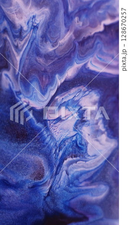 Glitter mix. Abstract art. Blur purple blue color paint in ripple water acrylic wet texture flowing on creative acrylic background. 128670257