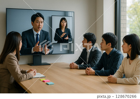 リモート会議と手話通訳｜企業ミーティングの多様性対応 128670266