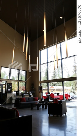 A large room with a lot of light and a lot of furniture A large room with a lot of light and a lot of furniture 128670370