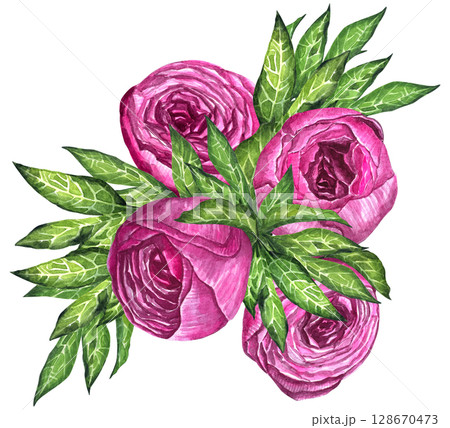 Watercolor peony bouquet illustration. Hand draw flowers illustration. Pink peonies flowers watercolor illustration painting botanical art greeting card stationar. Watercolor peony bouquet illustration. Hand draw flowers illustration. Pink peonies flowers watercolor illustration painting botanical art greeting card stationar. 128670473