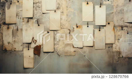 vintage tags on grunge wall 128670766