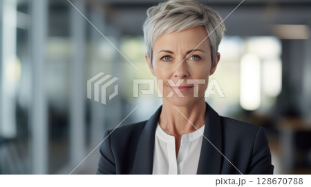 confident businesswoman portrait in modern office 128670788
