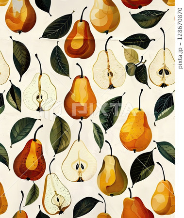 Refreshing Pear Slices Illustration: Summer Flat Lay, Top View 128670870