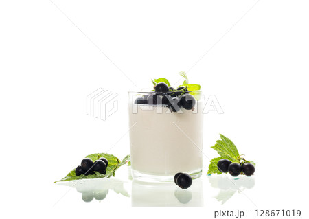 Sweet homemade yogurt with berries on white background 128671019