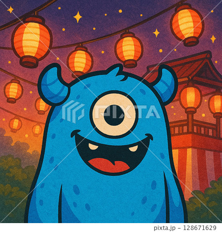 Blue Monster Enjoying a Summer Festival Blue Monster Enjoying a Summer Festival 128671629