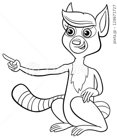 cartoon lemur primate animal character pointing something coloring page cartoon lemur primate animal character pointing something coloring page 128671727